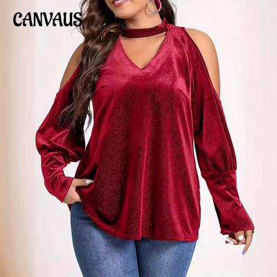 Spring and Autumn Women's Blouse Plus Size Fashion Sequins V-neck Loose Long Sleeve Top