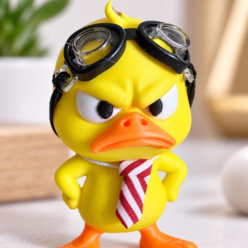 Funny Angry Ducks Figurines Angry Yellow Ducks Desk Decors with Goggles Striped Tie, 2Piece Character Pair for Desks, Shelves, and Distinctive Indoor