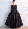 ZHENGTU Women's Black Evening Dress with Long Skirt, Perfect for Chorus Outfits, Autumn Party Dress, Bridal Dress, and Hostess (Black, Size XL)