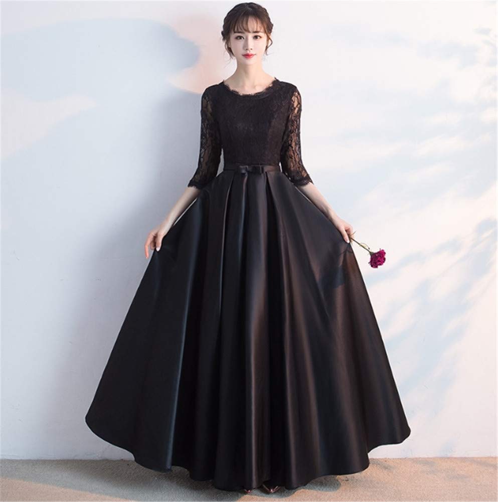ZHENGTU Women's Black Evening Dress with Long Skirt, Perfect for Chorus Outfits, Autumn Party Dress, Bridal Dress, and Hostess (Black, Size XL)