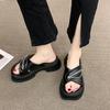 Fashion Thick Soled Slippers for Women Summer Chain Denim Chunky Heel Fashion Cross Slides Open Toe Outdoor Beach Woman Walking Slides