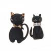 Vintage Lady Oil Dripping Black Cat Brooch Alloy Diamond Inlaid Cartoon Small Brooch Accessory Pin