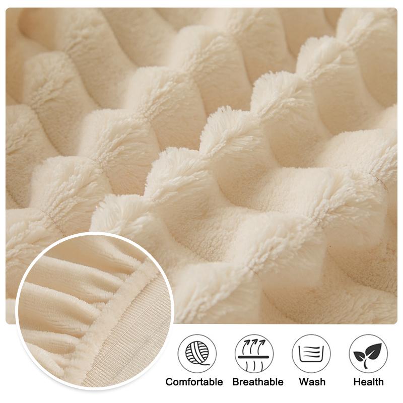 Fluffy Plush Fitted Bed Sheet with Elastic Band Solid Color Mattress Protective Cover Thick Bedspread for Single Double Bedsheet