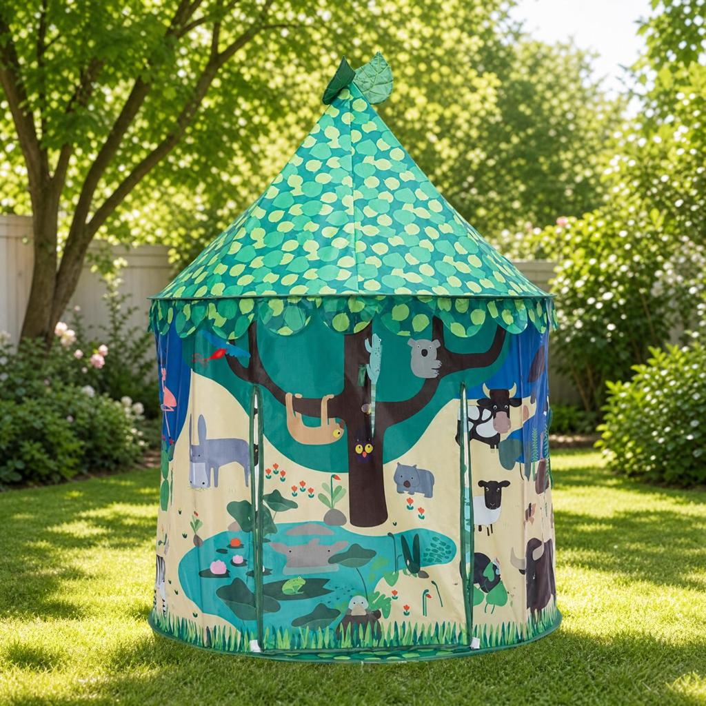Freestanding Playhouse with Woodland Print Indoor Outdoor for Bedroom