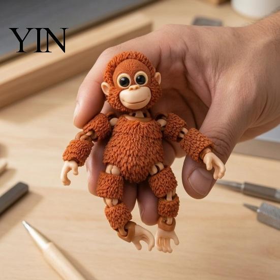 Fun Office Gadget 3D Printed Mini Gorilla Figurine with Articulated Joints, Small Desktop Ornament Stress Relief Toy, Creative Cute Animal Model Gift
