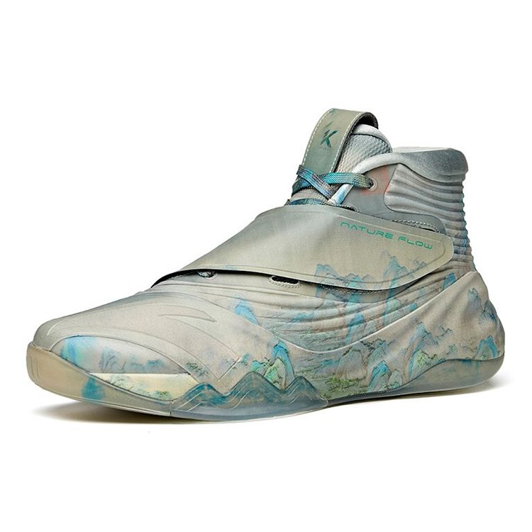 Anta KT6 Qianli Jiangshan Absorption des Chocs Antidérapantes Résistantes à l'Usure Chaussures de Basket Montantes Homme Chaussures de Basket Gris Bleu 112111101-15