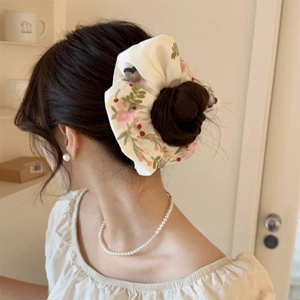 Colorful Embroidery Hair Scrunchies French Style Hair Ropes Elegant Floral Scrunchies  Rubber Bands