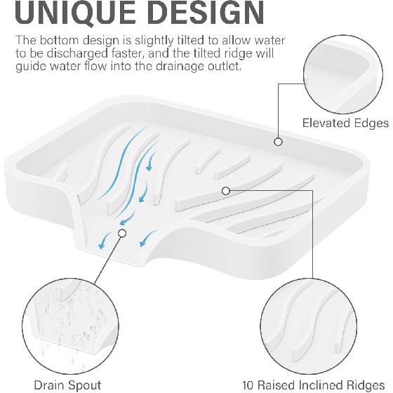Silicone Soap Dish with Drain, SAISN Kitchen Soap Tray for Shower 2 Pack Self Draining Soap Dish Soft Bathroom Soap Holder for Kitchen Sink Flexible