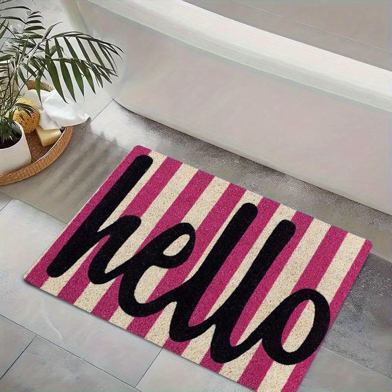 Pink Hello Non-Slip Floor Mat Absorbent Washable Decorative Area Rug for Entrance Home Bathroom Outdoor Camping