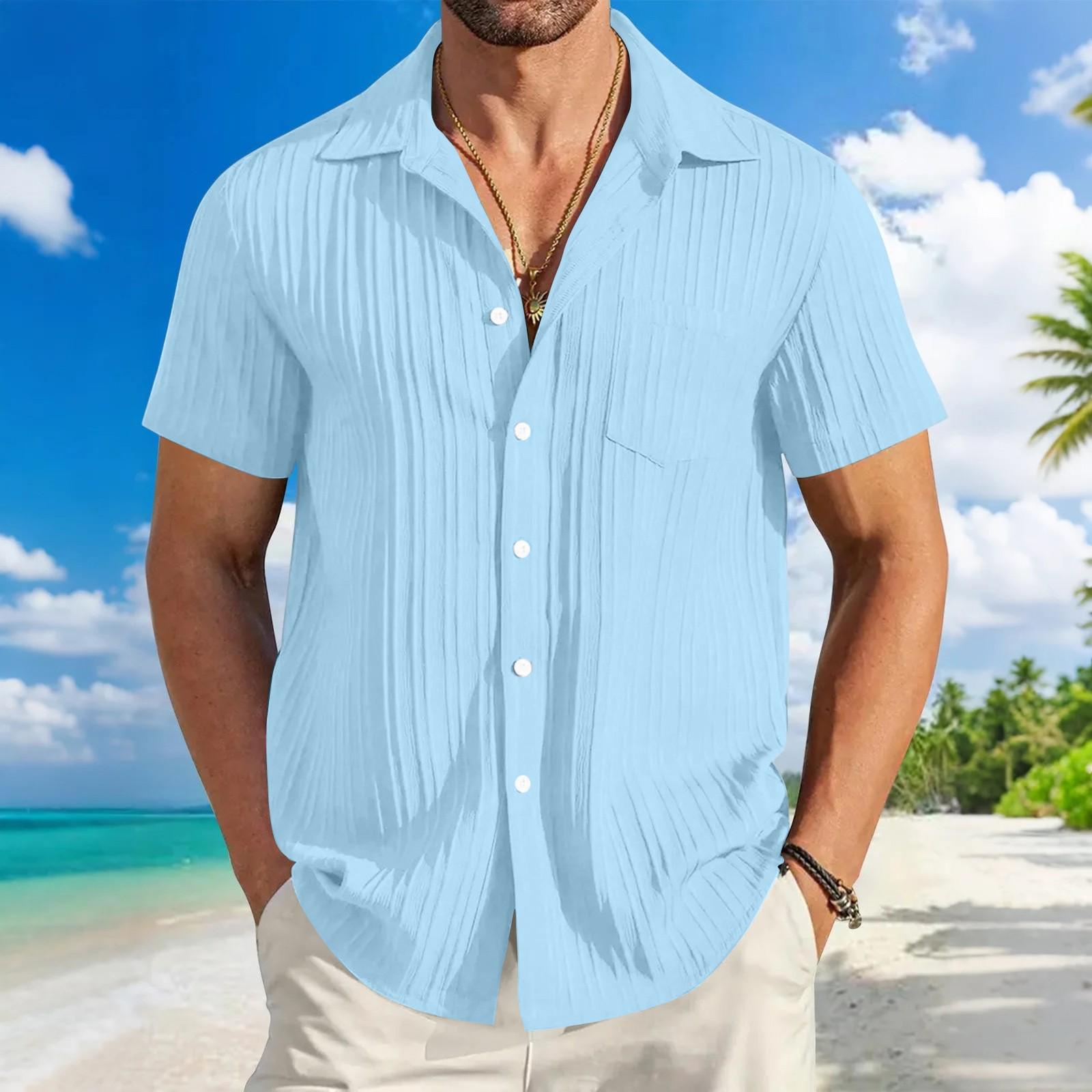 

Мужская полосатая рубашка в стиле колор-блок, повседневная рубашка с короткими рукавами L синий