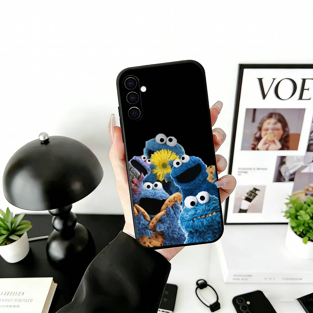 Cut Cartoon C-Cookies Monster Phone Case Black Silicone Soft For Samsung Galaxy A73,A72,A71,A70,A53,A52,A51