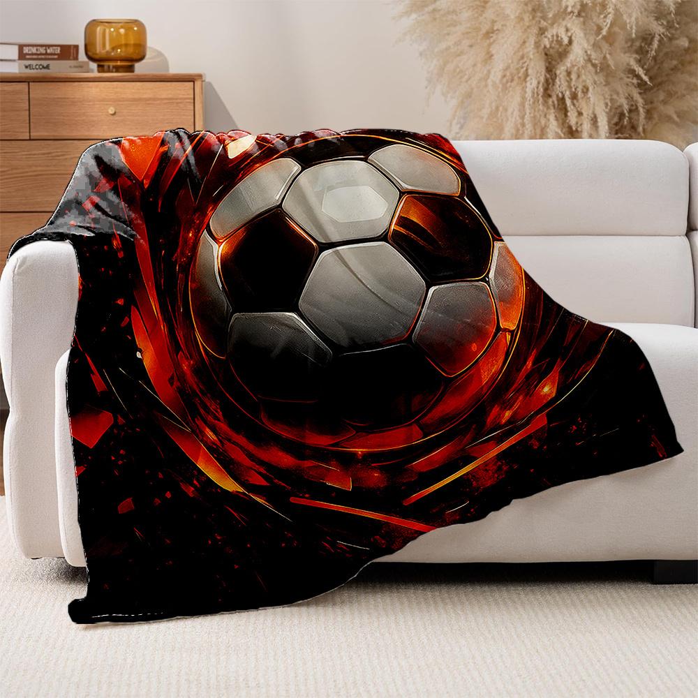 1pc Soccer Ball Print Flannel Blanket - High Weight Soft Warmth, Light -Friendly All-Season Throw for Sofa, Bed, Office & Travel