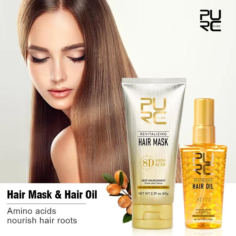 PURC Repair Hair Mask & Hair Oil Argan Oil Hair Care Set Nourishing Repair Damaged Improve Split Hair Treatment Products