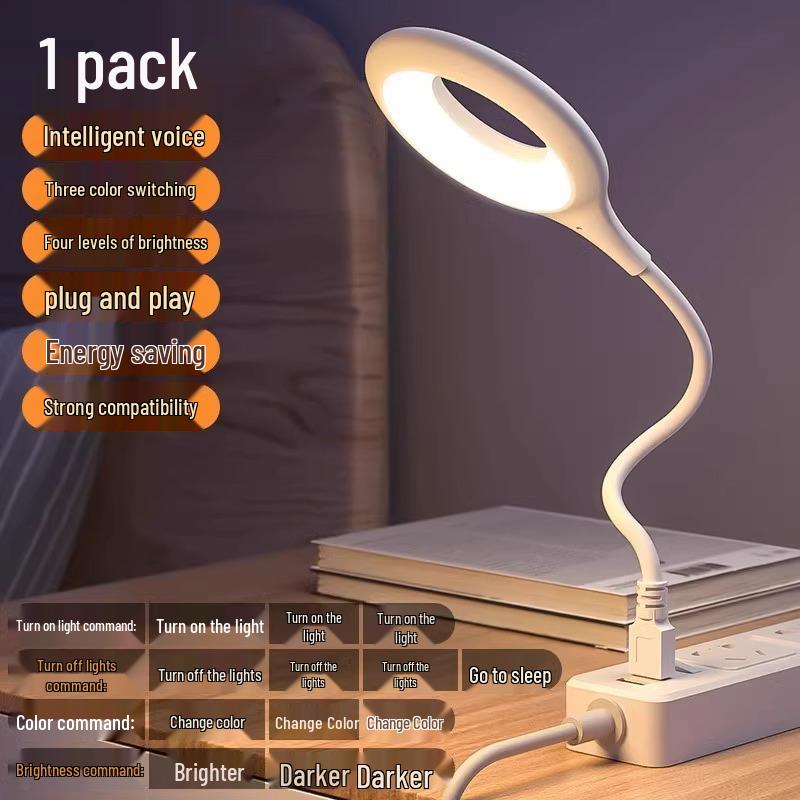 LED Sound-Activated Voice-Controlled Bedside Lamp with USB Smart Plug
