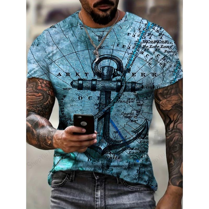 Herren T-Shirt 3D Vintage Kompass Muster 3D Druck T-Shirts Herren Damen Mode T-Shirt Hip Hop Oberteile Tees Outdoor Kleidung Männlich