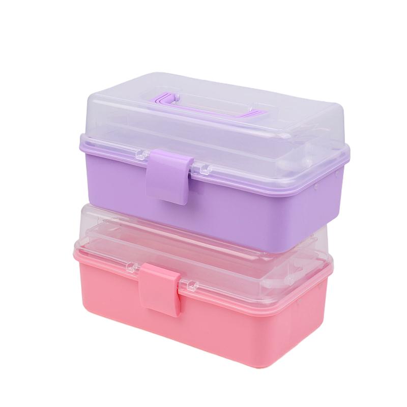 3 Layers Large Capacity Storage Box With Handle Foldable Plastic Portable Makeup Hairpin Organizer Nail Art Jewelry Box