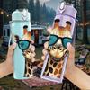 1PC Cool Sunglasses Giraffe Animal Pattern 750ml Color Plastic Sports Water Bottle Leakproof Flip Straw Lid Suitable for Sports Office Home Use