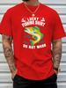 Unisex Lucky Fishing Bass Fish Slogan Print Crew Neck Short Sleeve Oversized Loose Casual Outdoor Summer Streetwear Daily Basic Tee