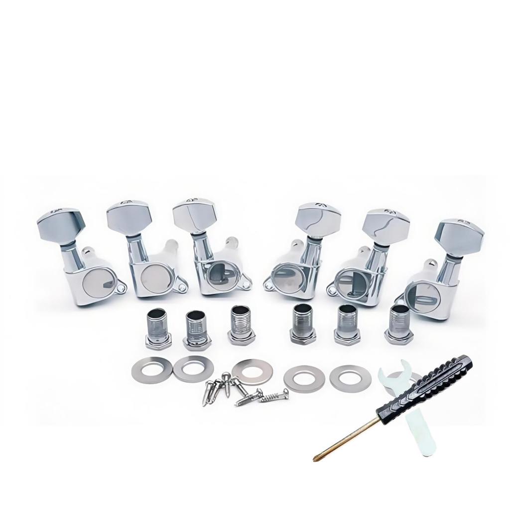 Black Square Head Folk Guitar Tuning Pegs with Enclosed Design and Built-in String Winder.