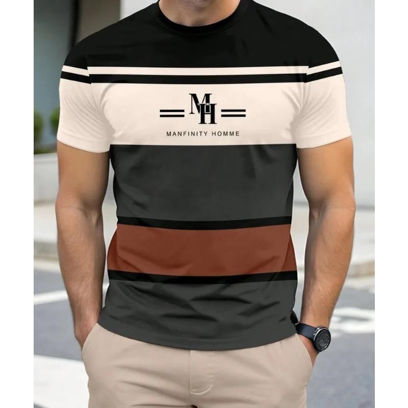 Men's Summer Loose Casual Round Neck Short Sleeved Men's Striped 3D Animal T-shirt Top S-6XL