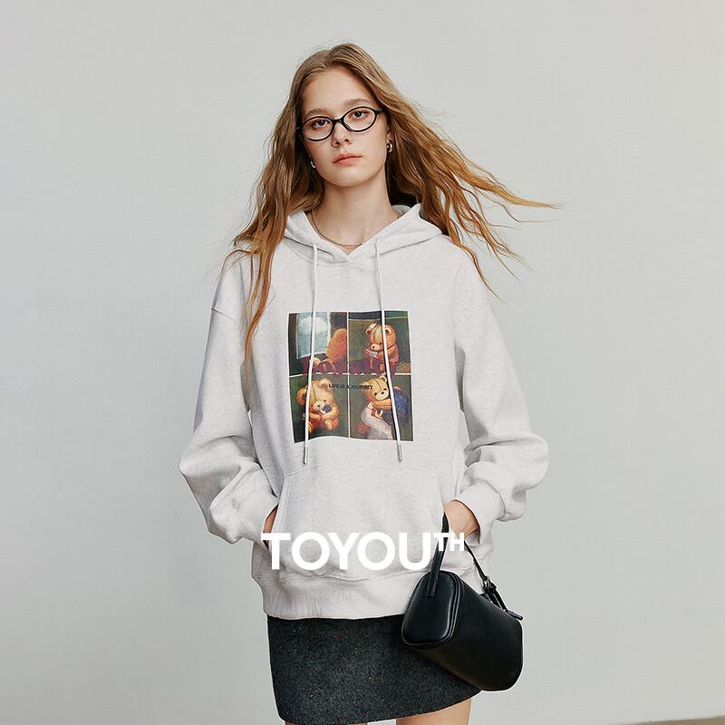 

Chuyu Little Bear Print Hooded Cotton Sweatshirt S