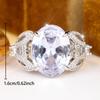 Luxury Silver Color Ring for Women Oval Cut Zircon Wedding Banquet Fashion Jewelry Gift