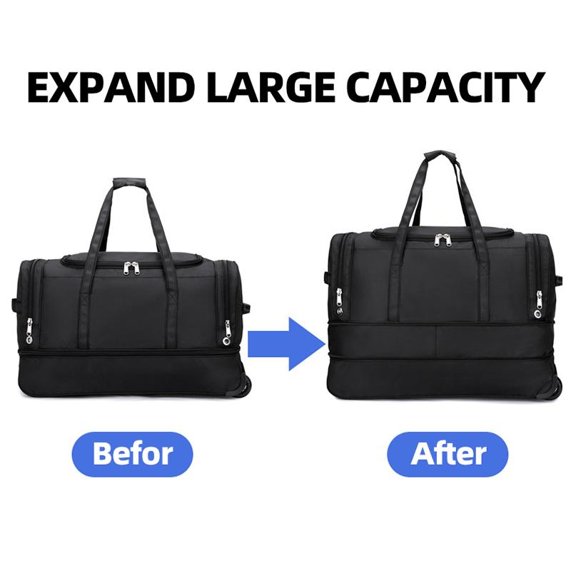 New Foldable Large-capacity Pull Rod Expansion Handbag Oxford Pull Rod Bag Multi-layer Storage Travel Bag Unisex Moving Bag