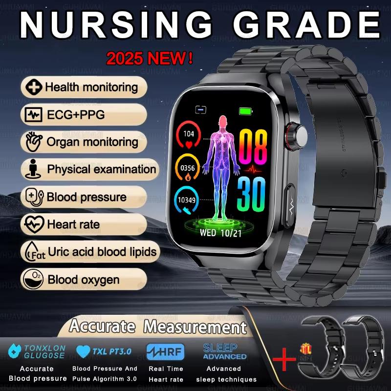 2025 New Uric Acid Blood Lipids Smart Watch Men ECG+PPG Blood Pressure Blood Oxygen Bluetooth Call Health Smartwatchs for IOS Android