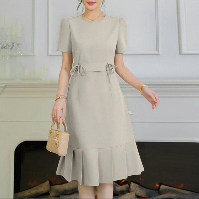 ZANZEA Kvinners avslappet sommerkjole med rund hals og korte ermer