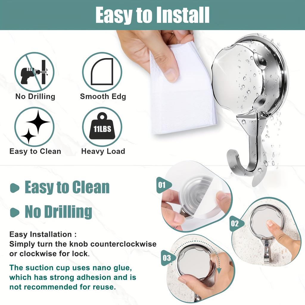 Klebehaken mit Saugnapf, Hochbelastbare Handtuchhaken zur Wandaufhängung an Duschtüren, Silberfarbene, verchromte Kunststoff-Wandhaken für Badezimmer, Küche