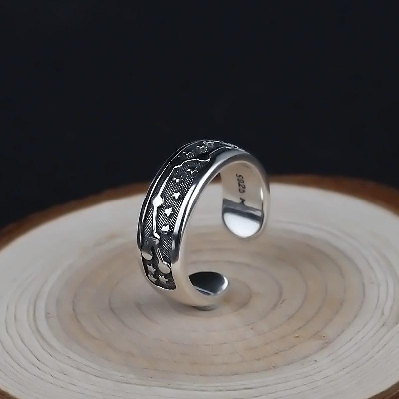 Buyee 925 Sterling Silver Fashion Ring Finger Adjustable Constellation Jewelry Circle for Women Men Fine Silver Ring Gift