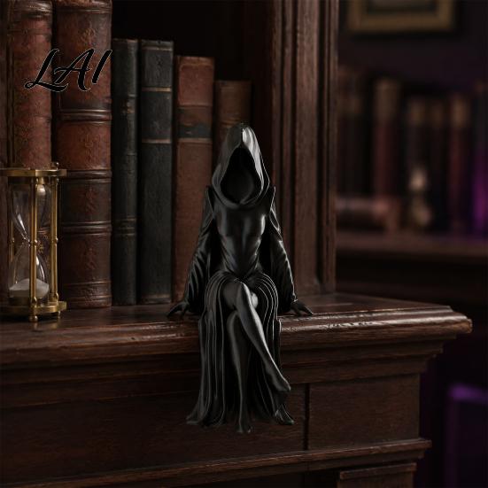 Creative Gifts for Gothic Fans Hooded Faceless Witch Sculpture Sitting Lady Dark Aesthetic Mysterious Woman Statue Figurine 3D Printed Ornament Home
