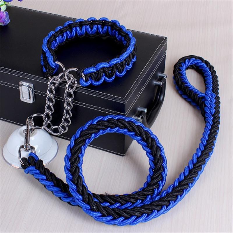 1.2M 17 Colors Length Double Strand Rope Large Dog Leashes Metal P Chain Buckle National Color Pet Traction Rope Collar Set A 14