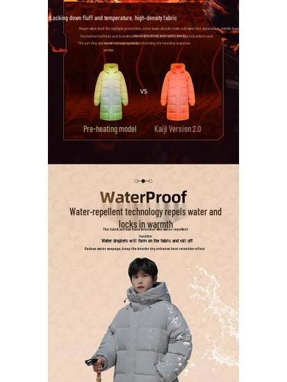 Herren Winter Mittellange Daunenjacke - Lässig, Warm, Lockerer Schnitt, Über das Knie, Verdickter Mantel mit Entendaunen.