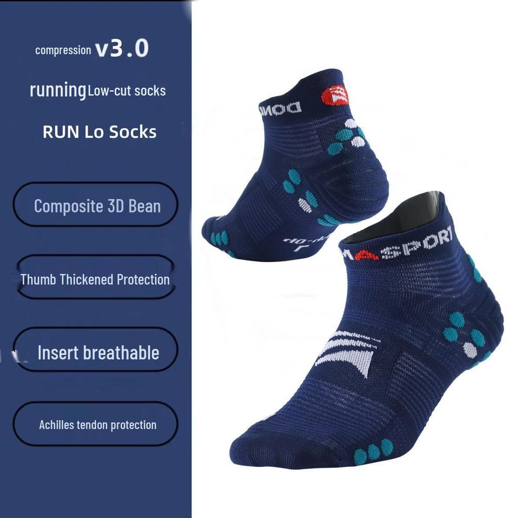 Calzini Unisex a Compressione per Trail Running - Antiscivolo, Ammortizzanti, Senza Cuciture, Modello Crew per Maratona e Sport all'Aperto