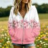 Women's Floral Print Long Sleeve Hooded Jacket with Pockets and for Casual Daily Wear