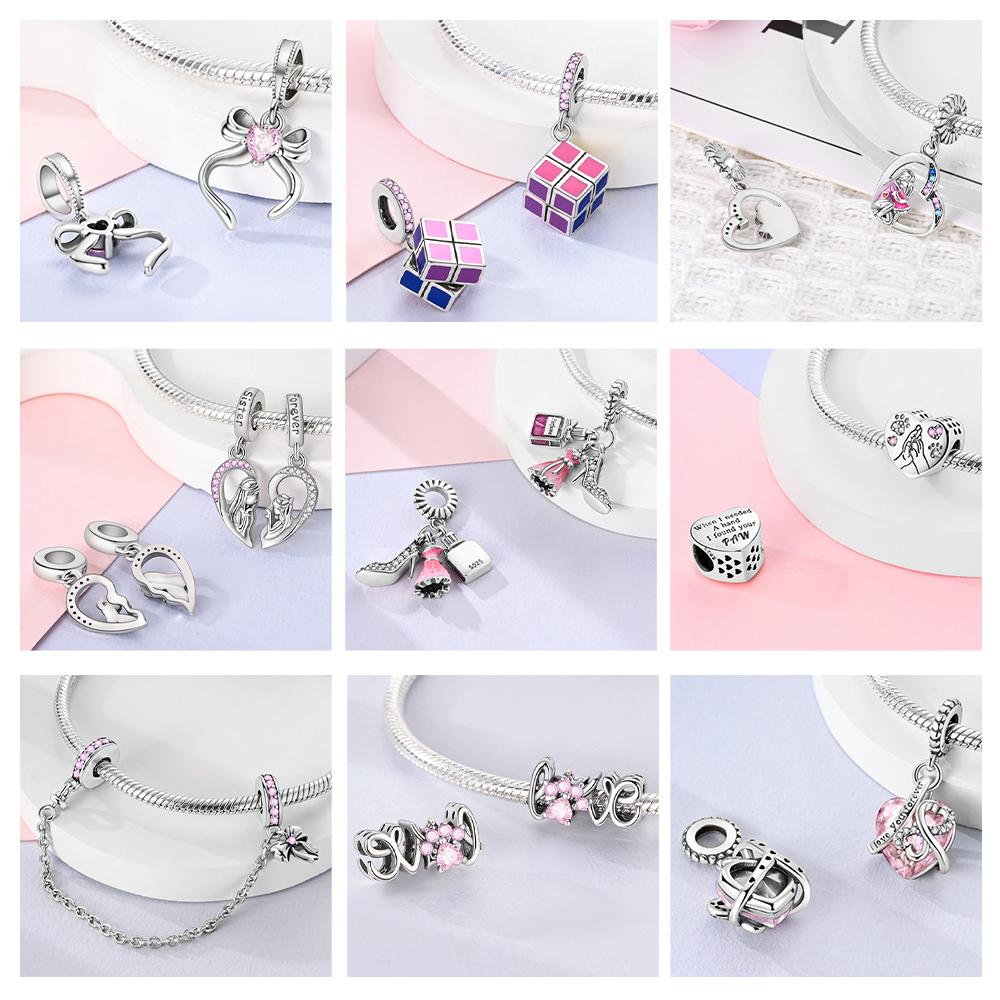 Pink Series Heart Angel Perfume Bottle Charm Beads Fit Originalcopper Bracelet Charm Pendants Diy Jewelry Gift For Woman