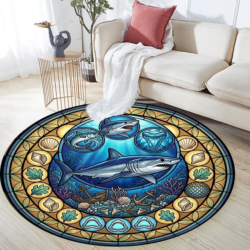 Ocean Life Glass Round Area Rug Under Office Chairs Bedroom Living Room Home Decor