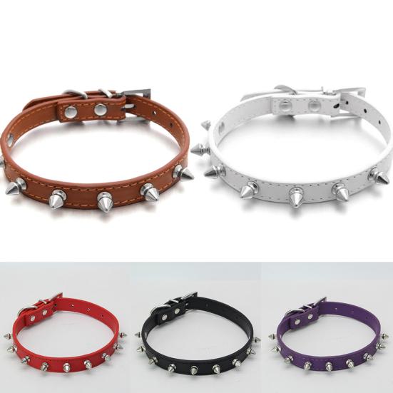 Fashion Rivet Spiked Studded Faux Leather Adjustable Pet Puppy Cat Dog Collar