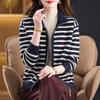 Korean Style Striped Knit Wool Cardigan - Autumn/Winter Zipper Sweater for Women