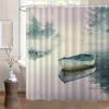 Jiangnan Water Town Shower Curtain, Chinese Style Oil Painting Boat Design, Water-Resistant Polyester, All-Season Decor