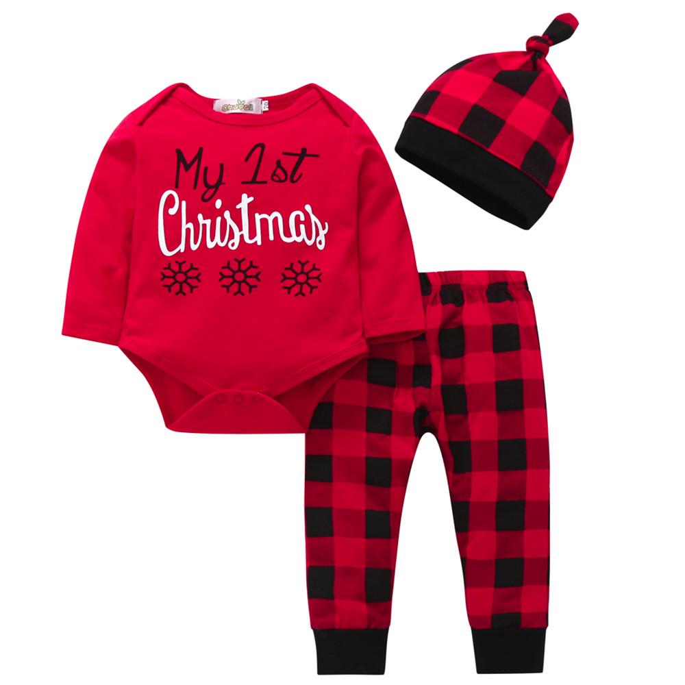 LMOON 3Pcs My 1st New Year s 2020 Newborn Baby Girls Boy Long Sleeve Romper Tops Pants Headband Outfit Set