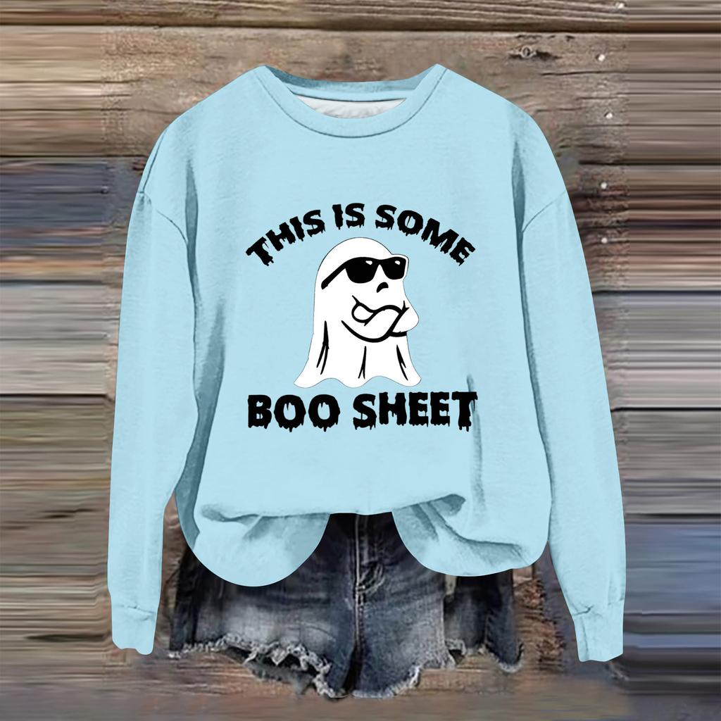 Women's Fashion Casual Long Sleeve Halloween Printed  Neck Sweatshirt
