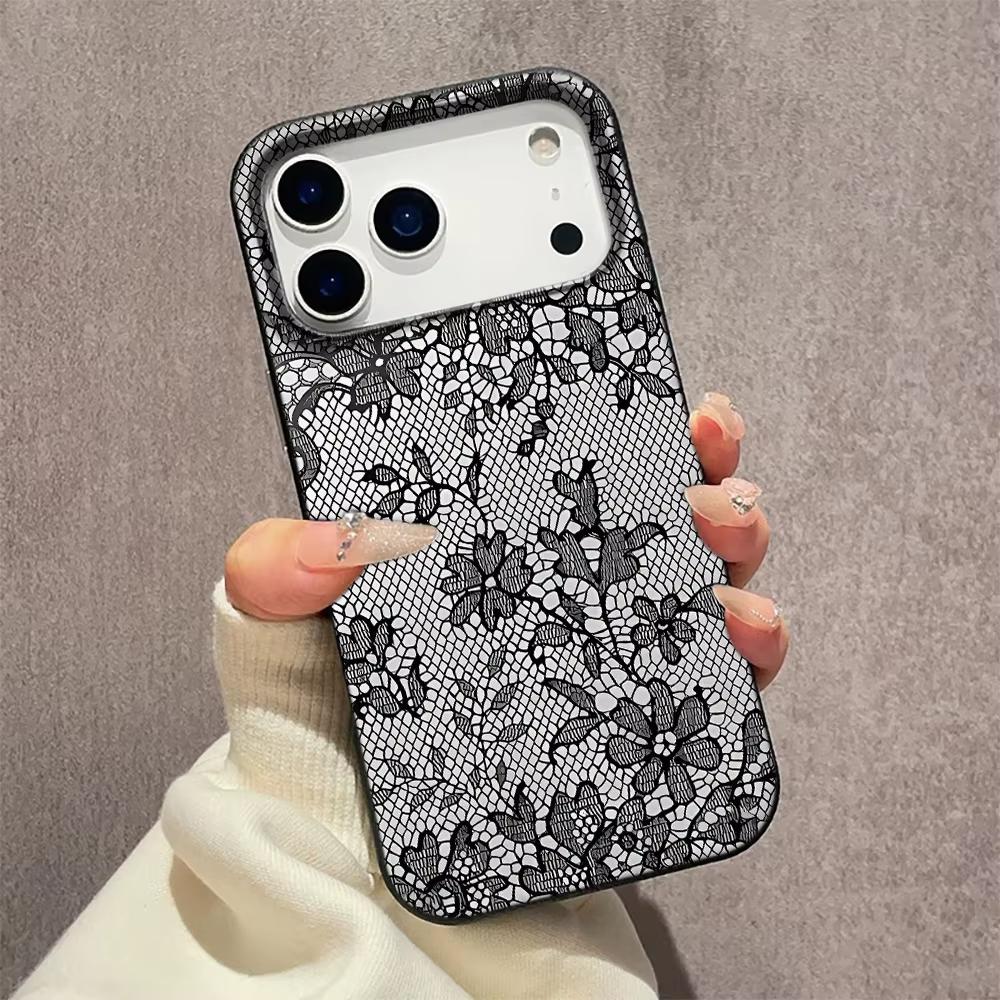 Lace Style Cool Girl Phone Case For iPhone 17 Pro Max 16 Pro 15 14 11 13 12 11 16E 17Air XR XS Lychee Textur Soft Cover