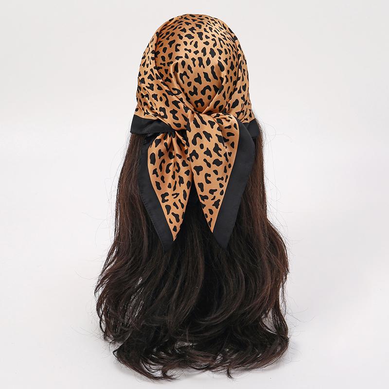70x70cm Square Luxury Leopard Spot Print Designer Scarf Women Silk Scarves Bandana Neckerchief Shawl Small Hijab