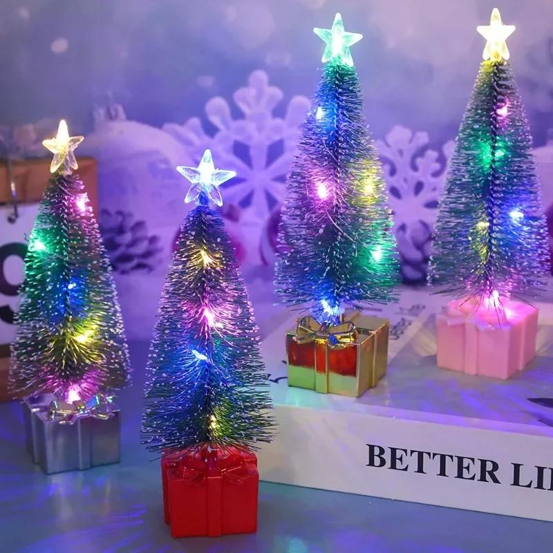 1/4pcs LED Christmas Tree Night Light Mini Colorful Luminous Xmas Tree DIY Candle Lamps Ornaments for New Year Party Home Decor