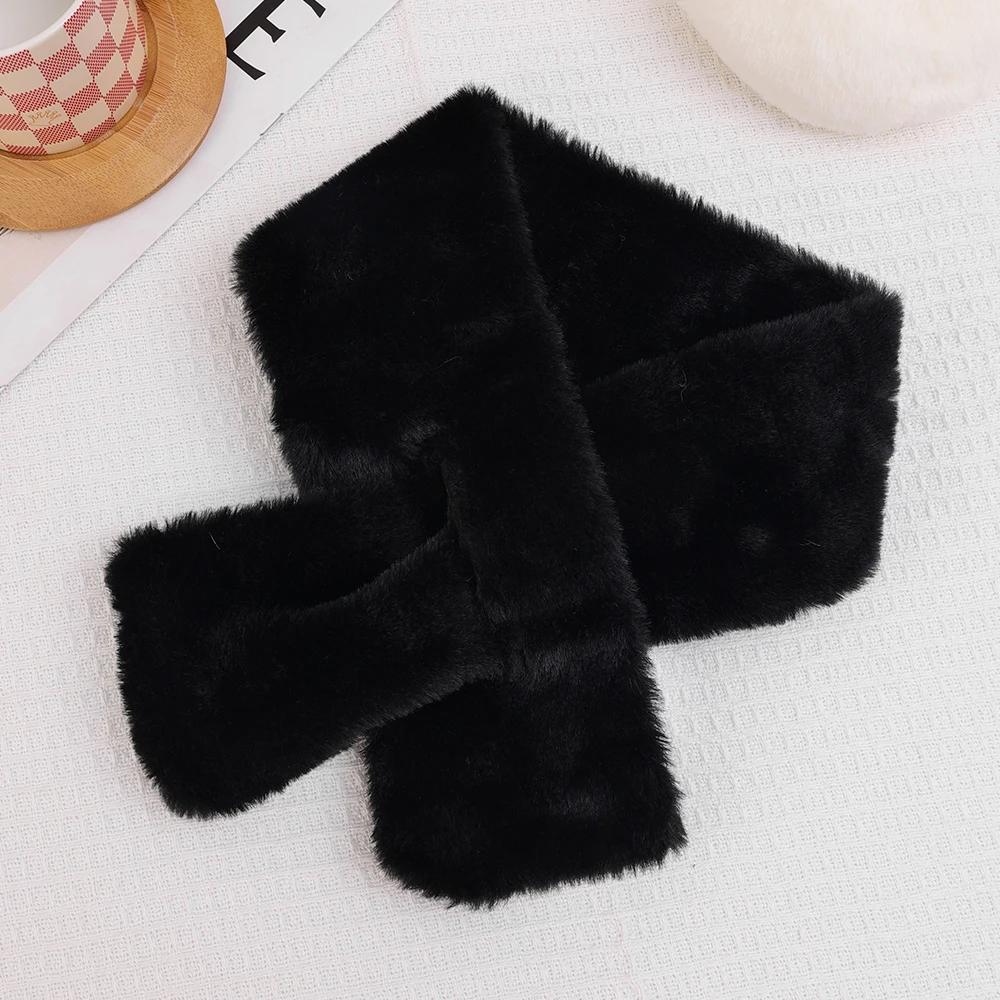 

Плюшевый шарф-крест Зимний Женский Девичий Однотонный Теплый Шарф из Искусственного Кроличьего Меха Милый Простой Удобный Шарф Модные Аксессуары