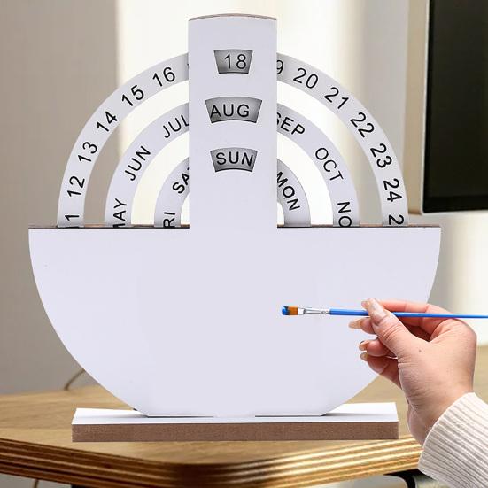 Yousheng Rotatable Wooden Perpetual Desk Calendar with Base Heavy Duty Date Week Month Display Home Office Bedroom Desktop Calendar Decoration