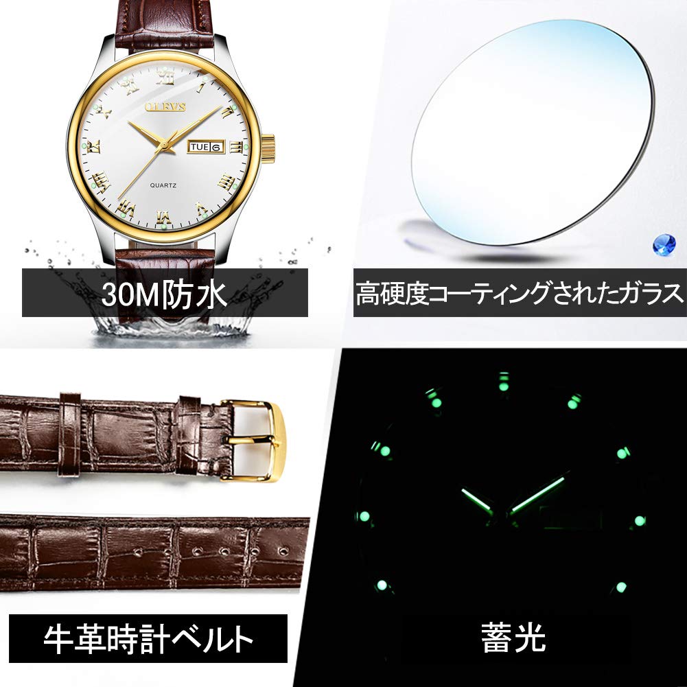 OLEVS Men's Watch, Stylish Ultra-Thin Leather Strap, Quartz Movement, Analog, Date Display, for Men