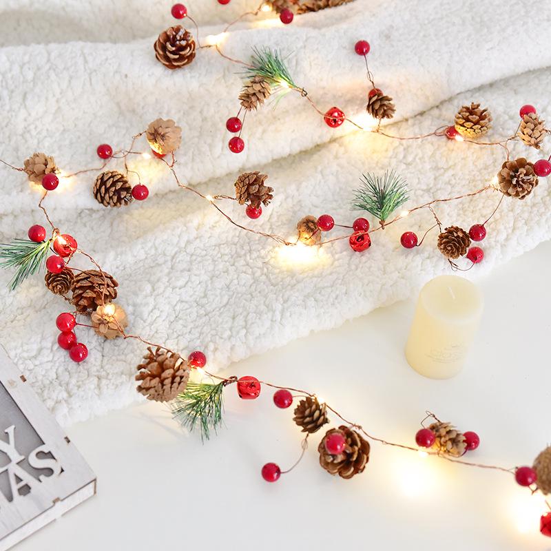 NUCHI Pine Cone Wreath with Vine String Lights - Christmas Hanging Ornament & Photo Prop